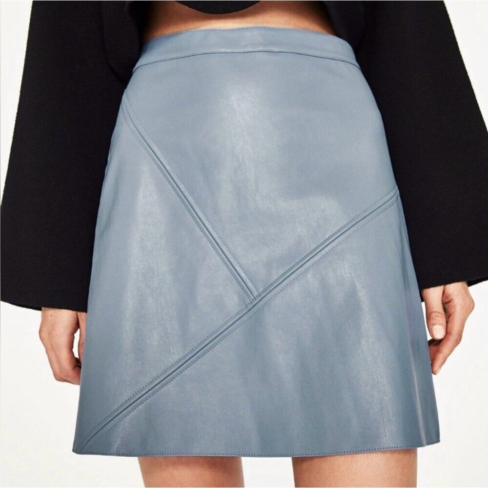 Philosophy Blue Coated Mini Skirt Contrast Stitch